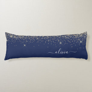 Navy Blue Gold Glitzer Monogram Name Girl Seitenschläferkissen