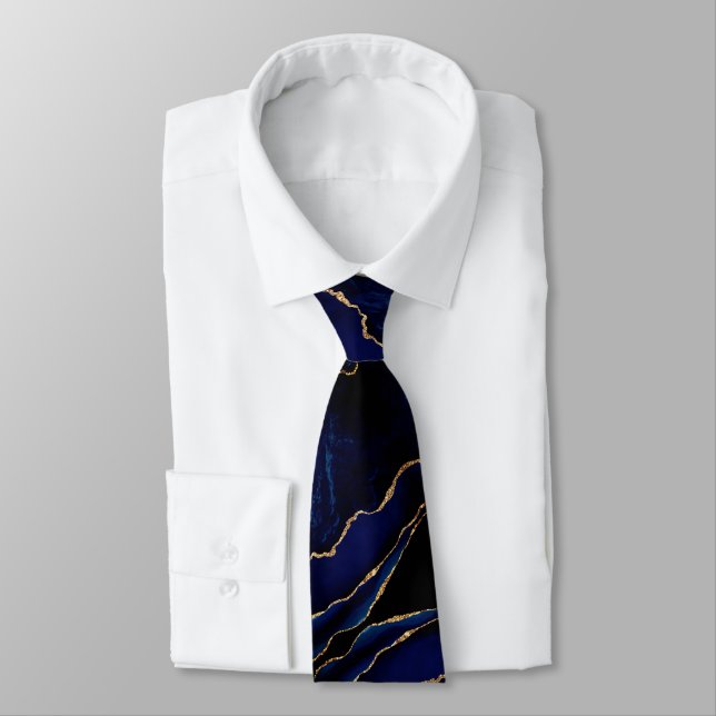 Navy Blue Gold Glitzer Neck Tie Krawatte (Gebunden)