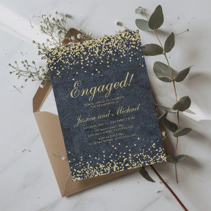 Navy Blue Gold Glitzer Wedding Verlobung Einladung