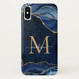 Navy Blue Gold Glitzern Agate Gemstone Monogram Case-Mate iPhone Hülle