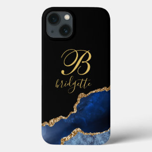 Navy Blue Gold Glitzern Agate Monogram Case-Mate iPhone Hülle