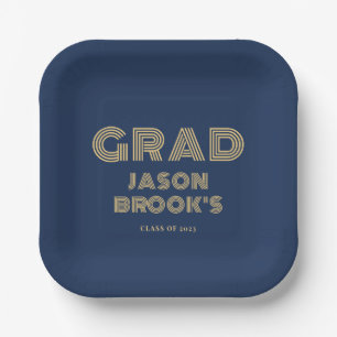 Navy Blue Gold Graduation Party Pappteller