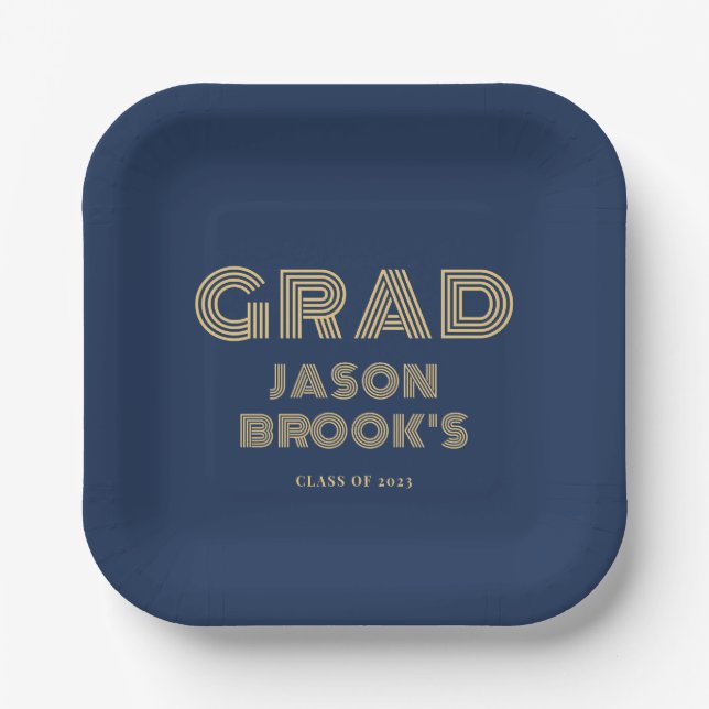 Navy Blue Gold Graduation Party Pappteller (Vorderseite)