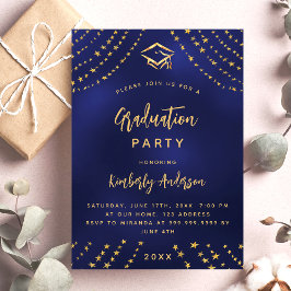 Navy Blue Gold Graduierungsparty Moderner Luxus Einladung