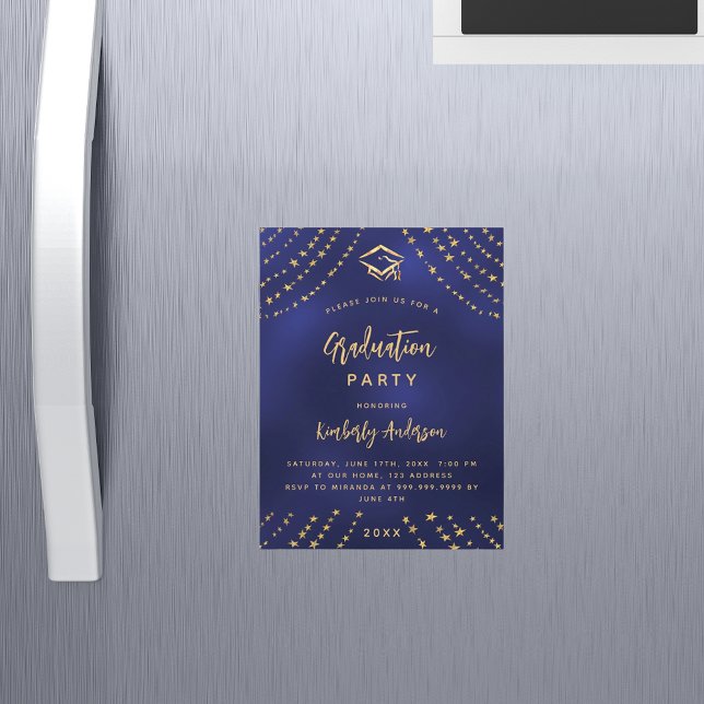 Navy Blue Gold Graduierungsparty Moderner Luxus Magneteinladung (Von Creator hochgeladen)