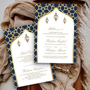 Navy Blue Gold Hanging Lanterns Muslime Hochzeit Einladung