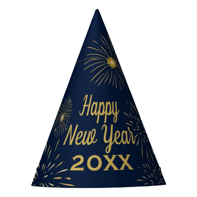 Navy Blue Gold Happy Silvester 2025 Party Hat Partyhütchen (Vorderseite)