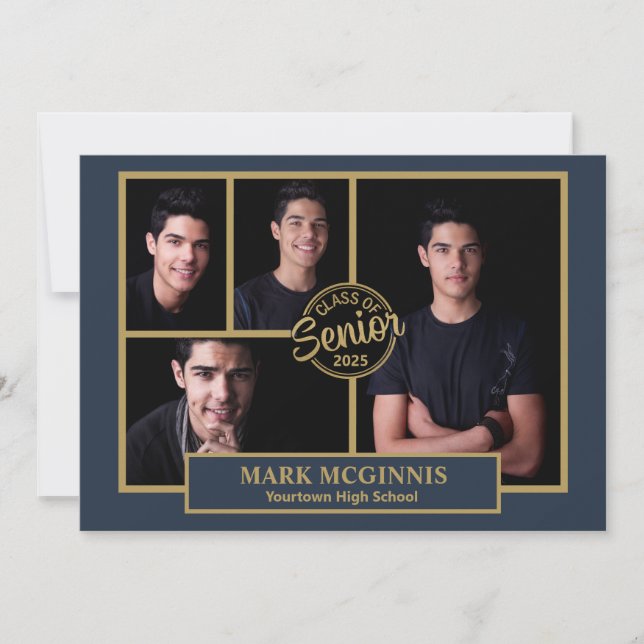 Navy Blue Gold High School Class 2024 Abschluss Einladung (Vorderseite)