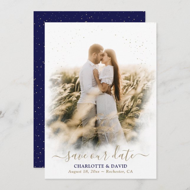Navy Blue Gold Hochzeit Rette unsere Datumskarte Save The Date (Vorne/Hinten)