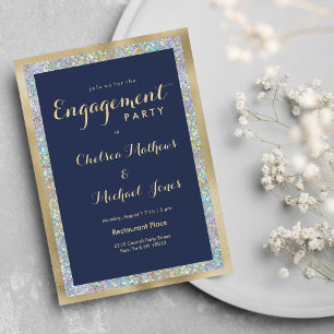 Navy-Blue-Gold-Holografie-Engagement-Partei Einladung