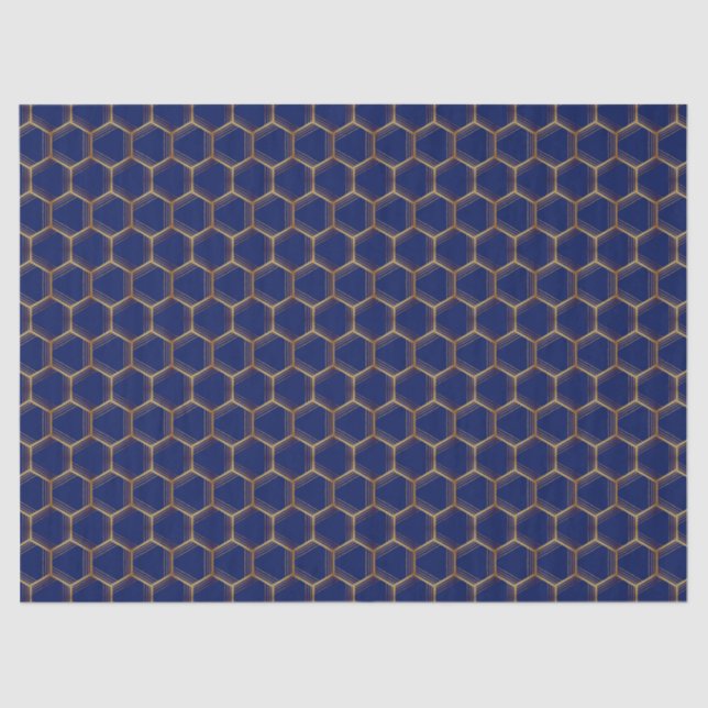 Navy Blue Gold Honeycomb Chic Geometric Gemustert Seidenpapier (Vorderseite)