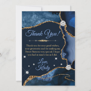 Navy Blue & Gold Imitate Glitzer Agate Sweet 16 Dankeskarte