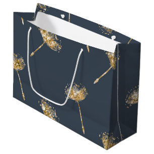 Navy Blue Gold Imitats Glitzer Dandelion Blume Große Geschenktüte