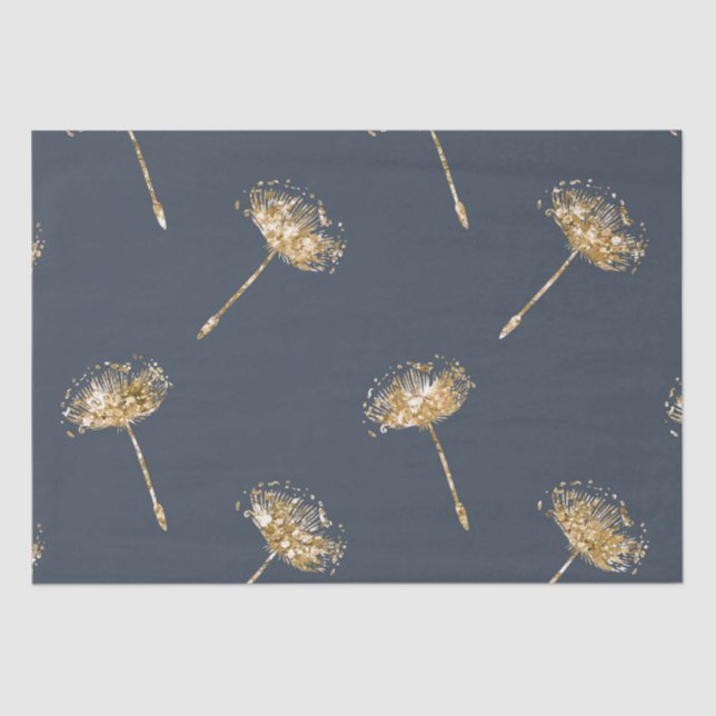 Navy Blue Gold Imitats Glitzer Dandelion Blume Seidenpapier (Vorderseite)