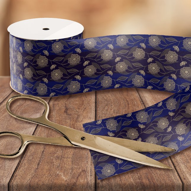Navy Blue & Gold Klasse Muster Liberty Floral Ripsband (Von Creator hochgeladen)