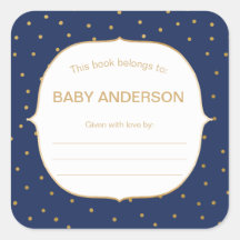 Navy Blue + Gold Konfetti Babydusche Buchzeichen