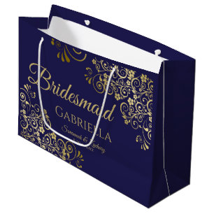 Navy Blue & Gold Lace Elegante Große Geschenktüte