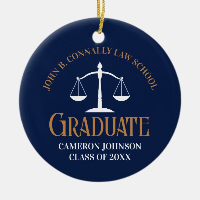 Navy Blue Gold Law School Graduation 2 Sided Keramik Ornament (Vorne)