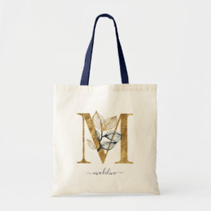 Navy Blue Gold Leaf Moderne Monogram Letter "M" Tragetasche
