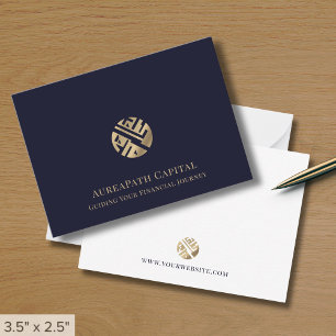 Navy Blue Gold Logo Business Mitteilungskarte