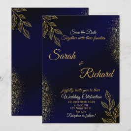 Navy Blue Gold Luxury Wedding Invitation Einladung