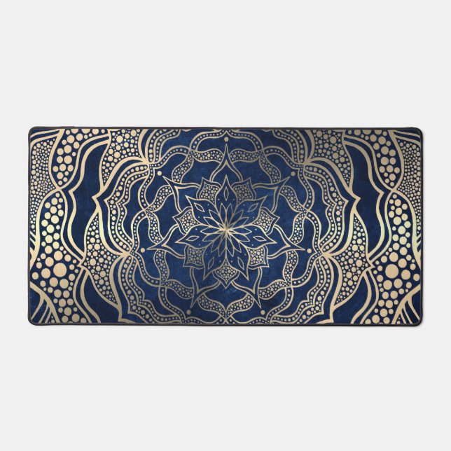 Navy Blue & Gold Mandala Luxury Reiki Yoga Studio Schreibtischunterlage (Vorderseite)