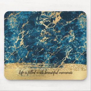 Navy Blue Gold Marble Glitz Mousepad