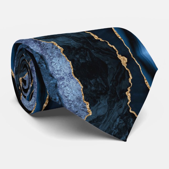 Navy Blue Gold Marble Neck Tie Krawatte (Gerollt)