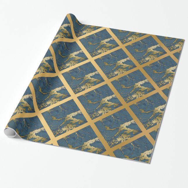 NAVY BLUE GOLD MARBLE WEDING WRAP WRAPPING PAPIER GESCHENKPAPIER (Ungerollt)