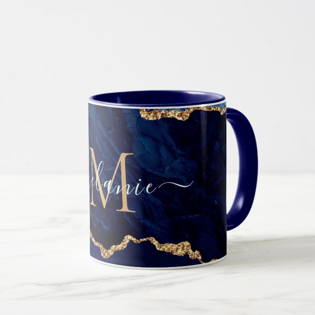 Navy Blue Gold Marmor Benutzerdefiniert Ihre Lette Tasse (VorderseiteRechts)