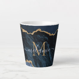 Navy Blue Gold Marmor benutzerdefinierte Buchstabe Milchtasse