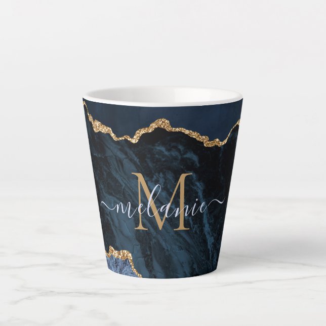 Navy Blue Gold Marmor benutzerdefinierte Buchstabe Milchtasse (Vorderseite)