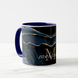 Navy Blue Gold Marmor Custom Letter Name Tasse Ges