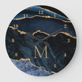 Navy Blue Gold Marmor Custom Letter Wall Uhr