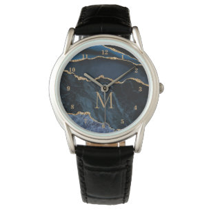 Navy Blue Gold Marmor Custom Letter Watch Geschenk Armbanduhr