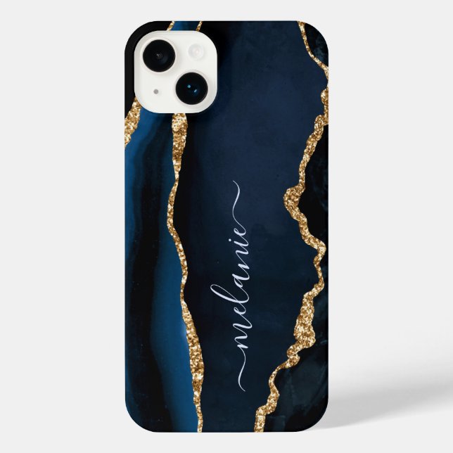 Navy Blue Gold Marmor Maßgeschneidert iPhone Fall iPhone Hülle (Rückseite)