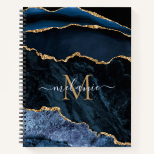 Navy Blue Gold Marmor Notebook Individuelle Name L Notizbuch