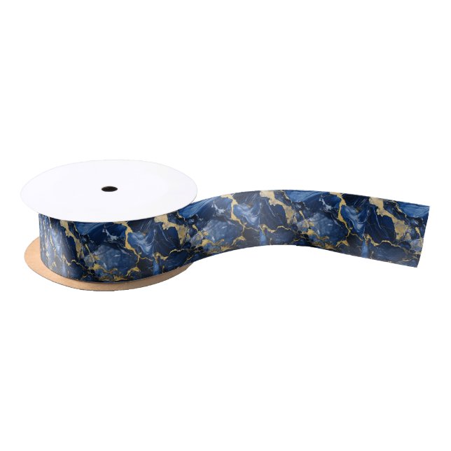 Navy Blue Gold Marmor Satinband (Spule)