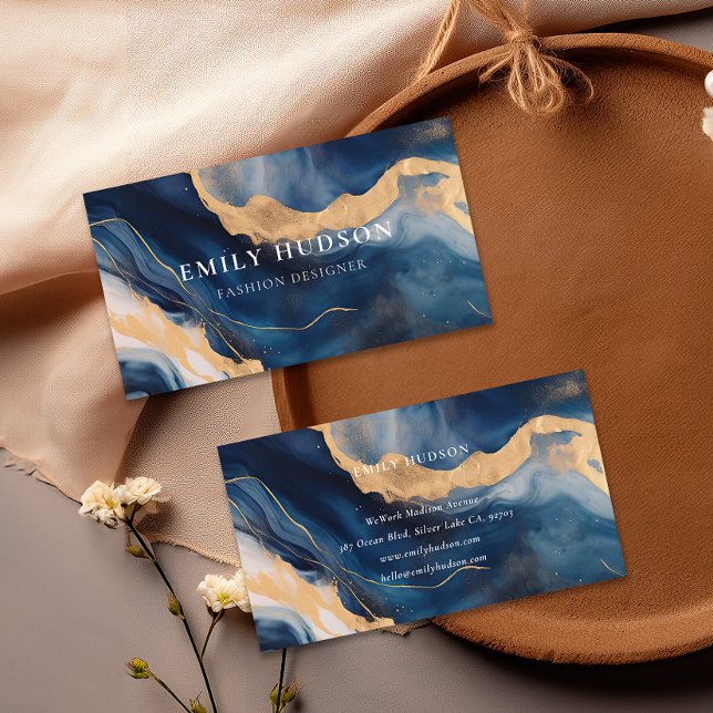 Navy Blue Gold Marmor Visitenkarte (Von Creator hochgeladen)