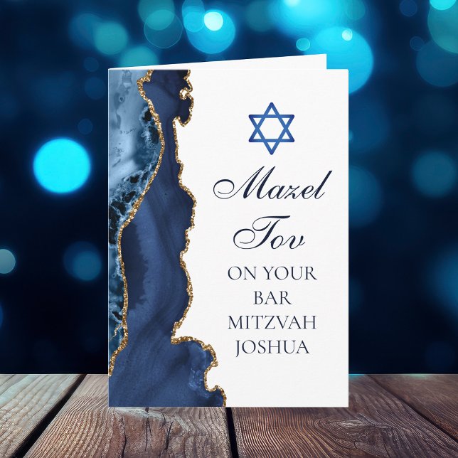 Navy Blue Gold Mazel Tov Custom Bar Mitzvah Karte (Von Creator hochgeladen)