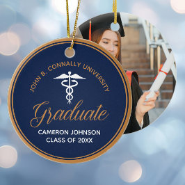 Navy Blue Gold Medical School Abschluss Foto Keramik Ornament