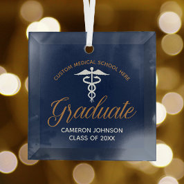 Navy Blue Gold Medical School Abschluss Gift Ornament Aus Glas