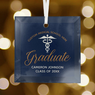 Navy Blue Gold Medical School Abschluss Gift Ornament Aus Glas