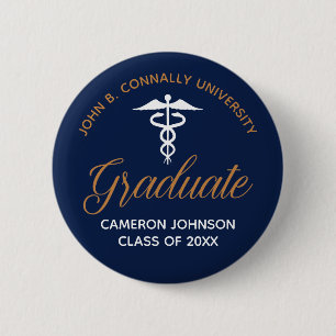 Navy Blue Gold Medical School Abschluss Keepake Button