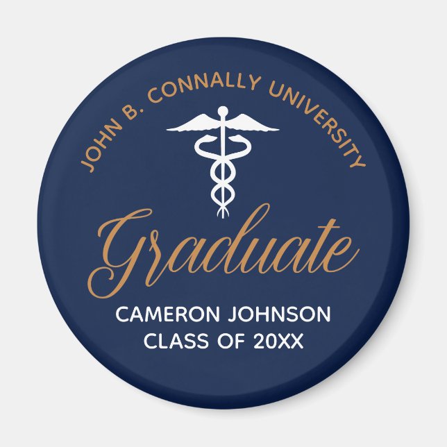 Navy Blue Gold Medical School Abschluss Keepake Magnet (Vorne)