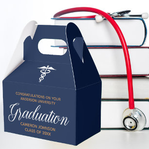 Navy Blue Gold Medical School Graduation Party Geschenkschachtel