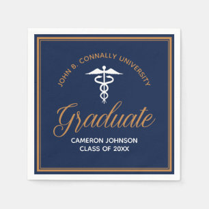 Navy Blue Gold Medical School Graduation Party Serviette
