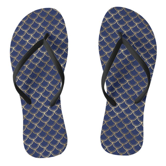 Navy Blue Gold Mermaid Scales Muster Flip Flops (Fußbett)