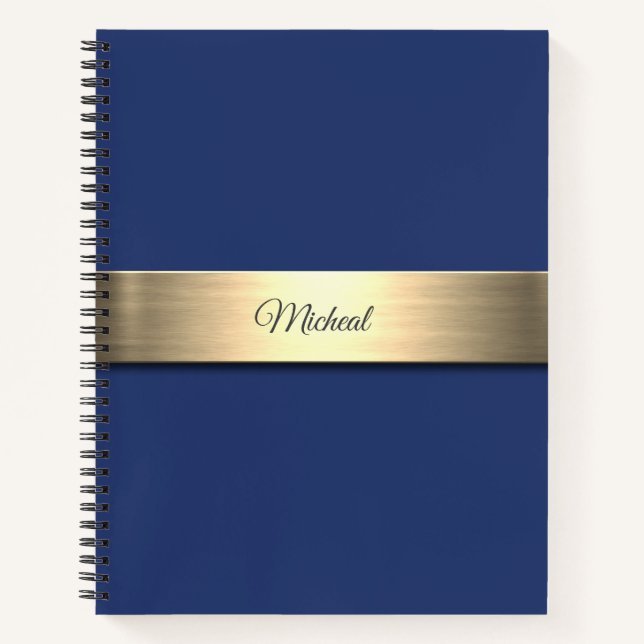Navy Blue Gold Metal Monogram Notizbuch (Vorderseite)