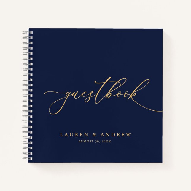 Navy Blue & Gold Minimalistisch Wedding Gästebuch Notizbuch (Vorderseite)